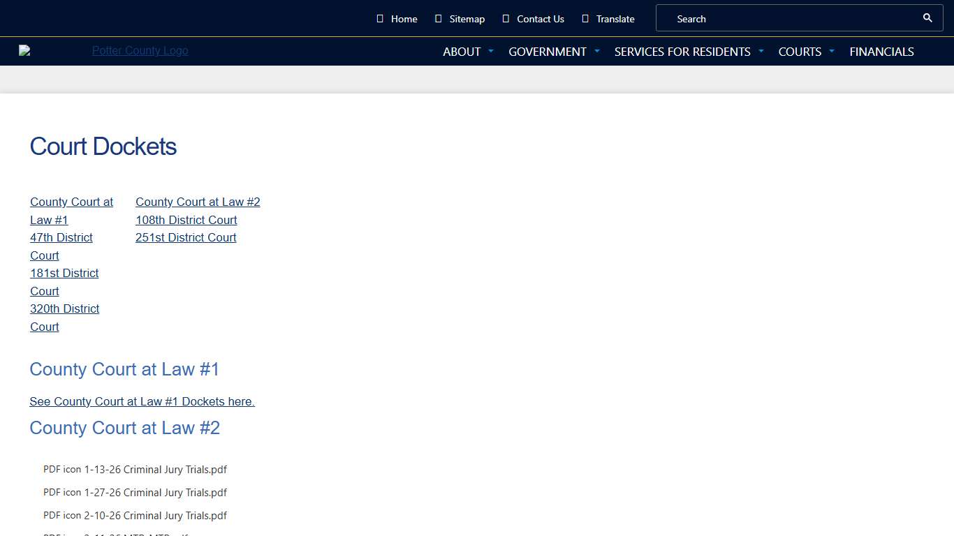 Court Dockets | Potter County, Texas
